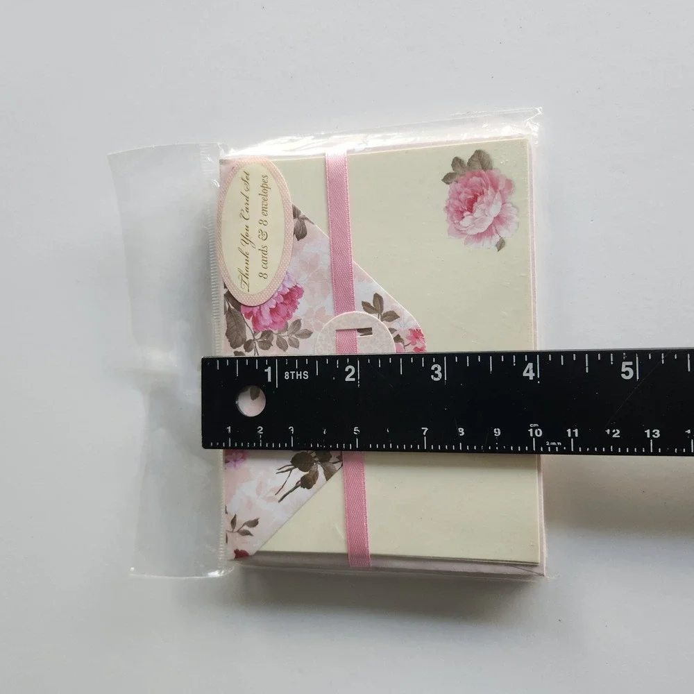 Vintage‎ Floral Thank You Card Set 8ct Pink Roses Ribbon